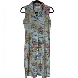 Vintage Erika dress Sleeveless Button-Front collar Tropical Print